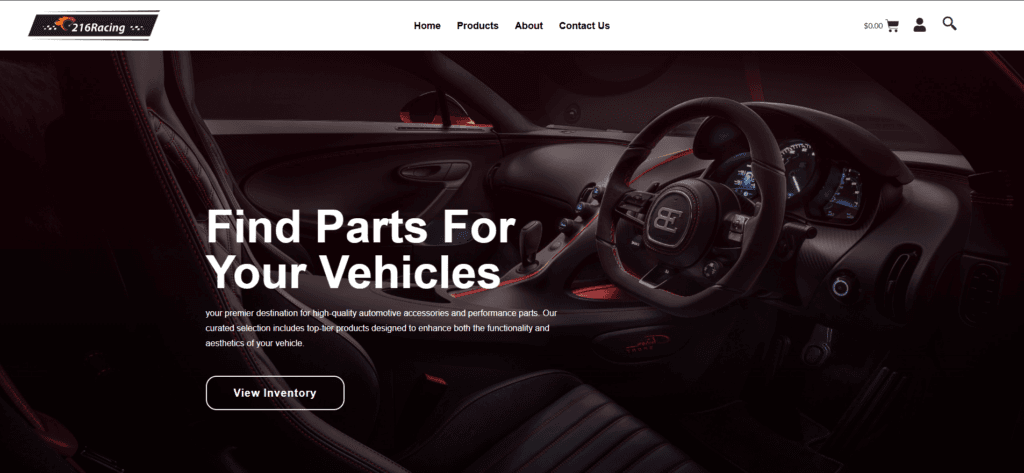 216racing hero section